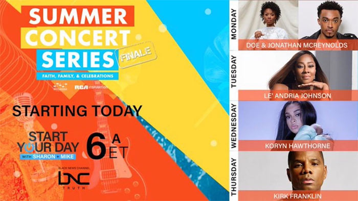 Kirk Franklin, Le'Andria Johnson, Koryn Hawthorne, Jonathan McReynolds and DOE Announce BNC Concert Series Performances this Week