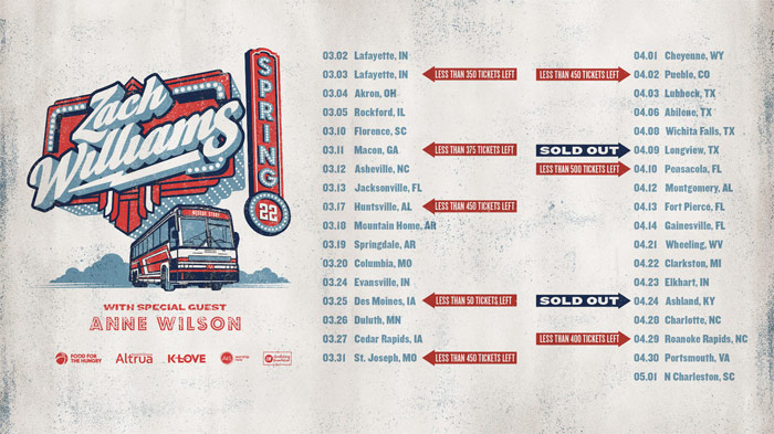 Tickets On Sale Now For Zach Williams' SPRING 2022 TOUR, Joined By Anne Wilson