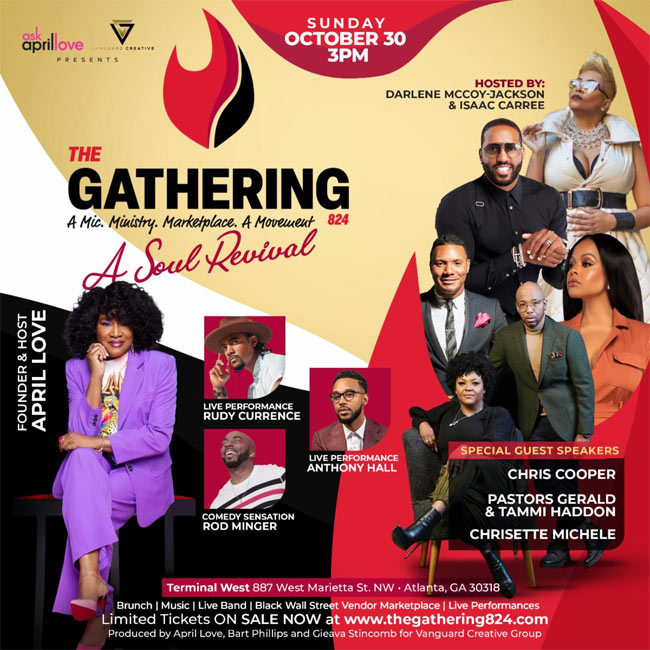 Join April Love, Chrisette Michele, Isaac Carree at The Gathering 824: A Soul Revival! Shifting Atlanta's Faith-based Culture on 10/30