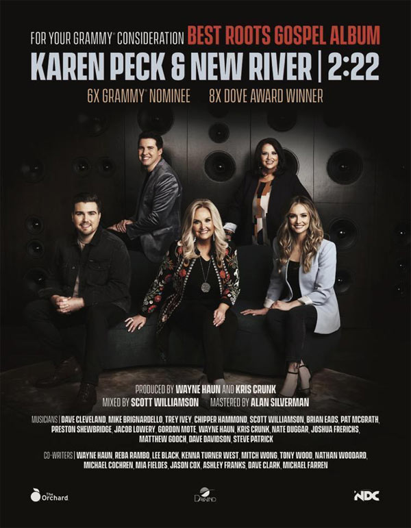 Karen Peck and New River Earn GRAMMY Nomination for Best Roots Gospel Album, '2:22'