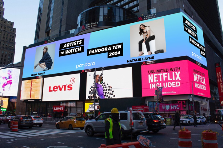 Natalie Layne Named Pandora Top 10 New Artist To Watch; Pandora Features Layne On Times Square Billboard