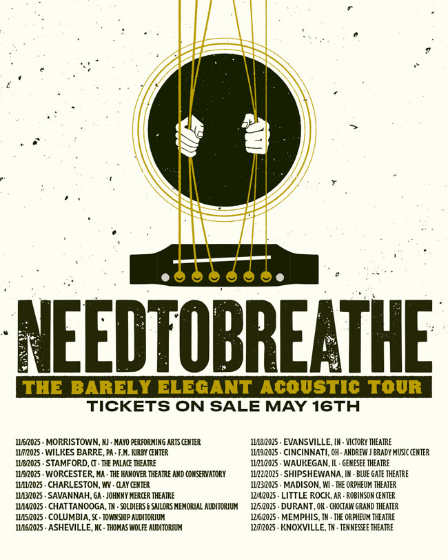 NEEDTOBREATHE Announce 'The Barely Elegant Acoustic Tour' 2025 Amidst Bassist's Departure