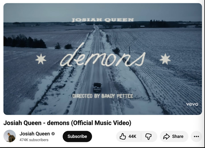 Josiah Queen's 'Demons' Hits No. 1 on Billboard's Christian Streaming Songs Chart